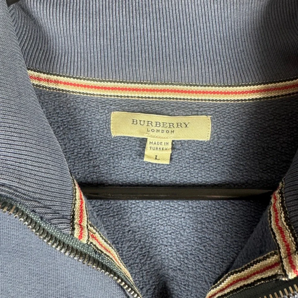 Burberry London Mens Full Zip Sweatshirt Blue Cotton Fleece Logo‎ Large L